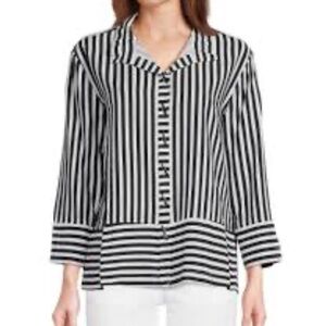 Multiples Black and White Striped Tunic, wire collar, size XL